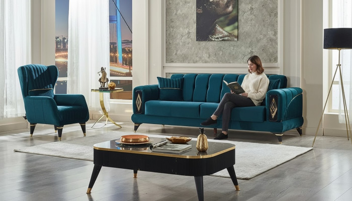 Ensemble de meubles rembourrés de 2 pièces canapé 3 places avec fauteuil vert
