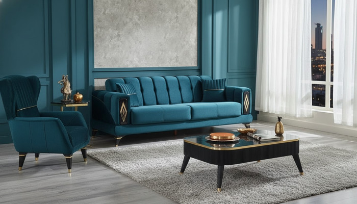 Ensemble de meubles rembourrés de 2 pièces canapé 3 places avec fauteuil vert
