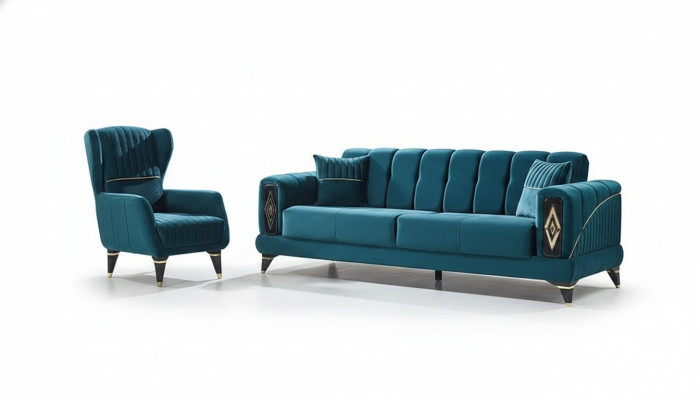Ensemble de meubles rembourrés de 2 pièces canapé 3 places avec fauteuil vert
