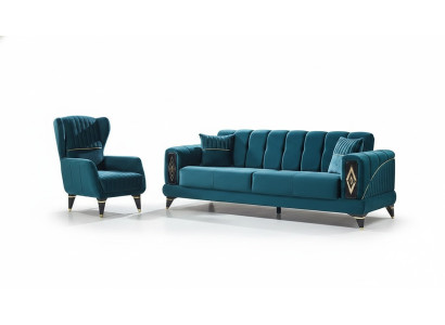 Ensemble de meubles rembourrés de 2 pièces canapé 3 places avec fauteuil vert