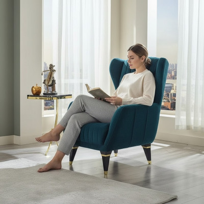 Fauteuil rembourré vert pour meubles de salon fauteuil en tissu moderne