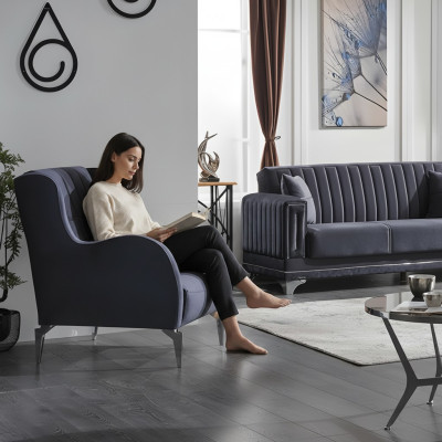 Fauteuil de luxe gris en tissu au design moderne