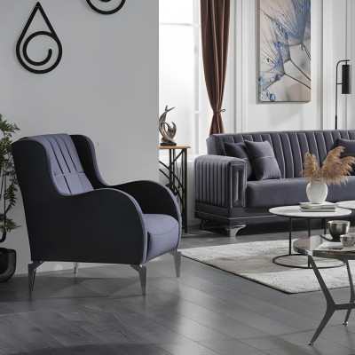 Fauteuil de luxe gris en tissu au design moderne