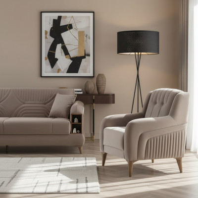 Fauteuil beige au design moderne rembourré pour le salon
