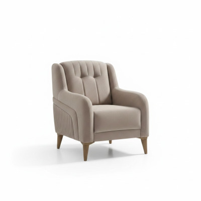 Fauteuil beige au design moderne rembourré pour le salon