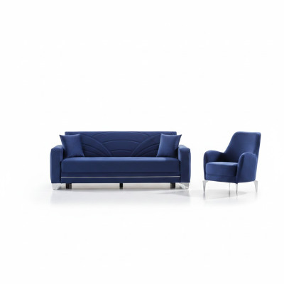 Ensemble de canapé bleu complet design salon 3+1 places meubles rembourrés