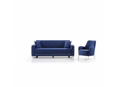 Ensemble de canapé bleu complet design salon 3+1 places meubles rembourrés