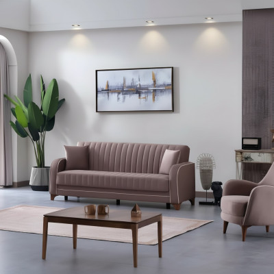 Canapé gris complet de 2 pièces pour salon avec fauteuil et canapé 3 places