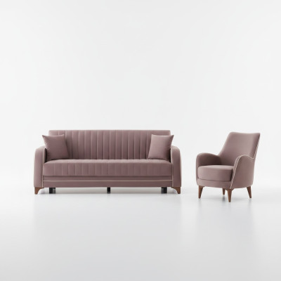 Canapé gris complet de 2 pièces pour salon avec fauteuil et canapé 3 places