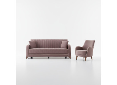 Canapé gris complet de 2 pièces pour salon avec fauteuil et canapé 3 places