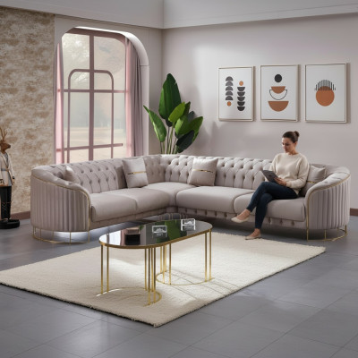 Canapé d'angle en tissu gris en forme de L design moderne