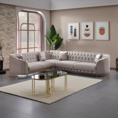 Canapé d'angle en tissu gris en forme de L design moderne