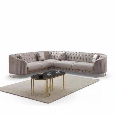 Canapé d'angle en tissu gris en forme de L design moderne