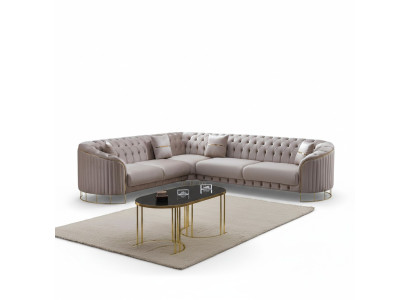 Canapé d'angle en tissu gris en forme de L design moderne