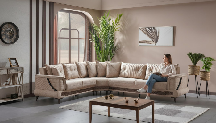 Canapé design ensemble canapé en L fauteuil d'angle meubles en tissu