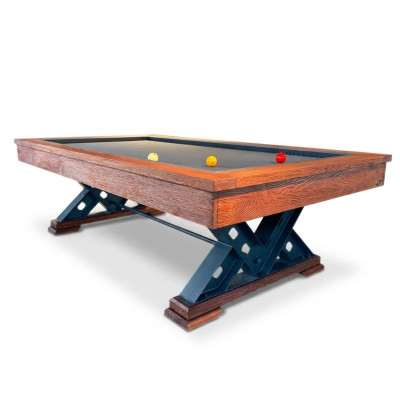 Table en bois massif marron avec pieds en acier et surface de jeu en marbre