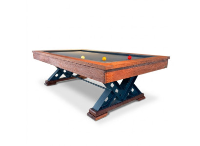 Table en bois massif marron avec pieds en acier et surface de jeu en marbre
