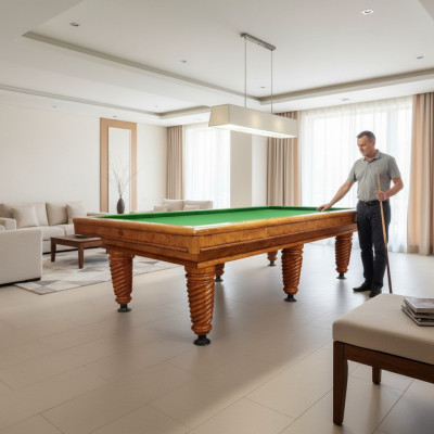 Table de billard en bois massif marron avec des détails élégants