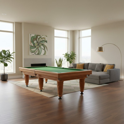 Table de billard en bois massif marron avec des détails élégants