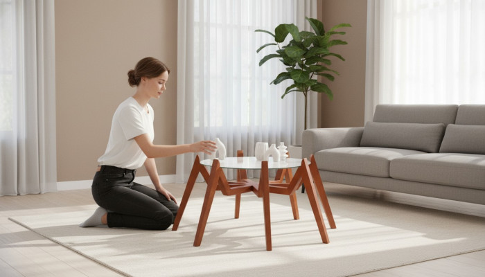 Table basse de style moderne, nouveaux meubles de salon de haute qualité en verre et en bois.