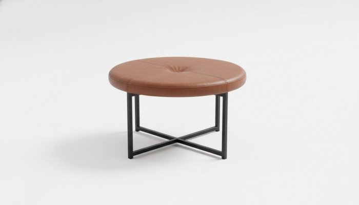 Table basse en cuir marron et métal pour le salon, meuble de haute qualité, nouveau, élégant et moderne.