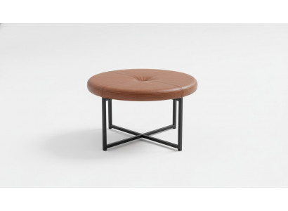 Table basse en cuir marron et métal pour le salon, meuble de haute qualité, nouveau, élégant et moderne.