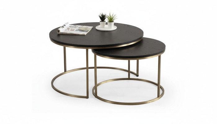 Tables basses 2 parties dessus et dessous métal laiton pieds haute qualité salon