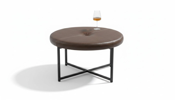 Table basse plateau en cuir de haute qualité pieds en métal Meubles de salon Marron foncé