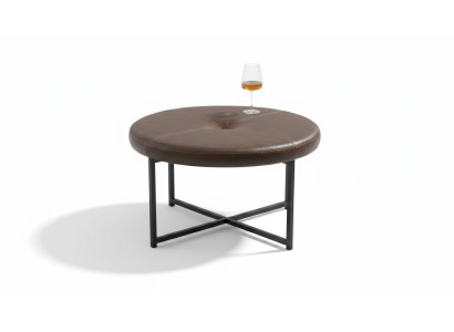 Table basse plateau en cuir de haute qualité pieds en métal Meubles de salon Marron foncé