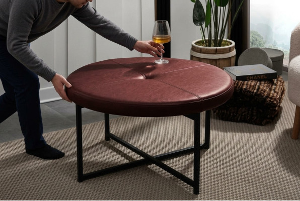 Table basse en cuir de haute qualité neuve de salon de salon neuve brun châtaigne