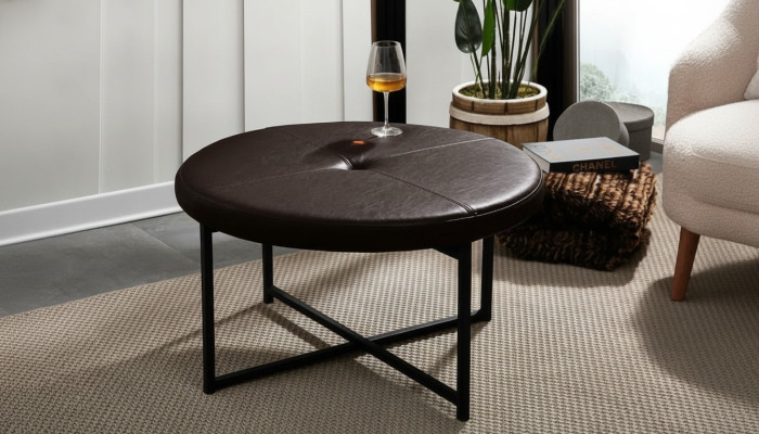 Table basse en cuir de haute qualité Matériau de dessus de table en métal Salon Marron foncé