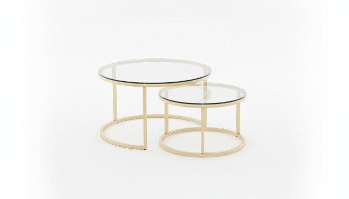 Tables basses 2 parties Plateau en verre Pieds en métal doré Mobilier de salon