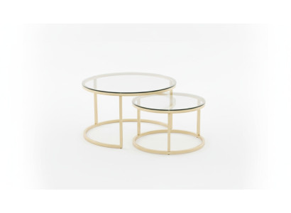 Tables basses 2 parties Plateau en verre Pieds en métal doré Mobilier de salon