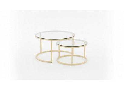 Tables basses 2 parties Plateau en verre Pieds en métal doré Mobilier de salon
