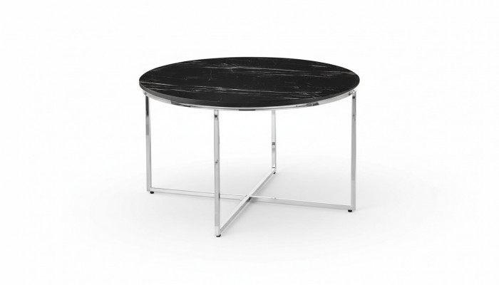 Table basse ronde pour salon Noir MDF + Pieds en X en métal nouveau luxe