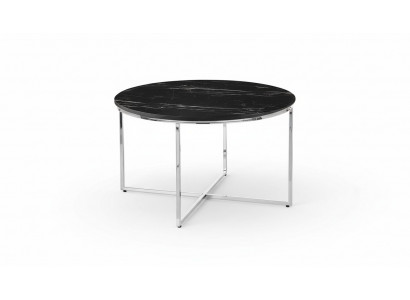 Table basse ronde pour salon Noir MDF + Pieds en X en métal nouveau luxe