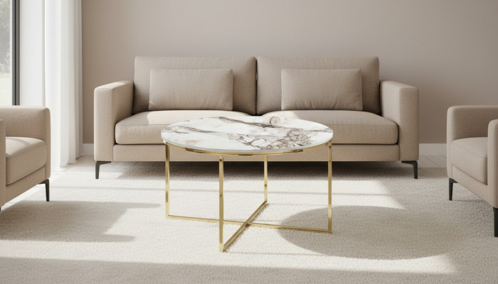 Table basse moderne Mobilier de salon minimaliste Plateau de table en métal beige neuf