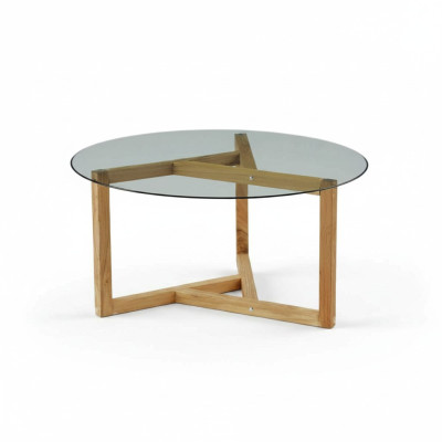 Table basse en verre plateau en verre pieds en bois salon mobilier moderne minimaliste