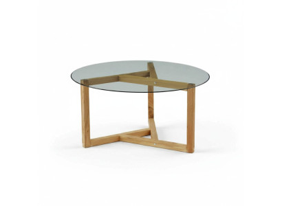 Table basse en verre plateau en verre pieds en bois salon mobilier moderne minimaliste