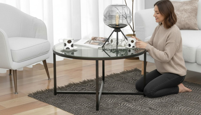 Table basse Salon de luxe Mobilier de salle à manger Verre + Métal Noir de haute qualité