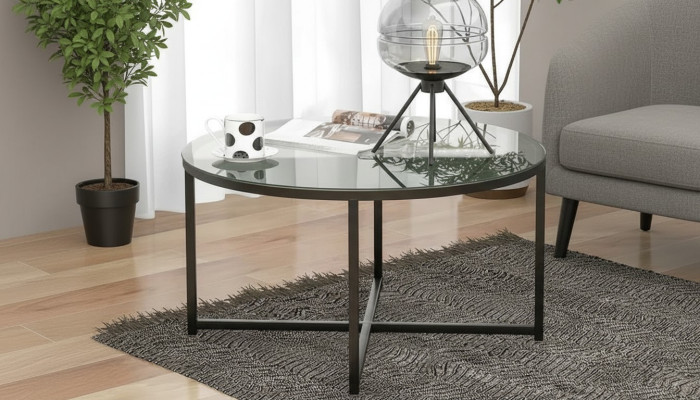 Table basse Salon de luxe Mobilier de salle à manger Verre + Métal Noir de haute qualité