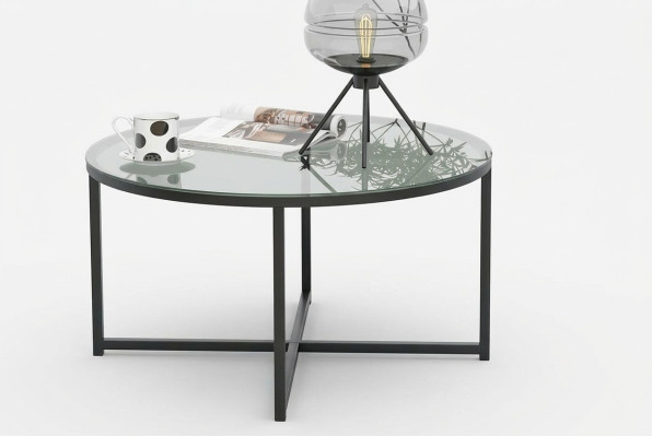 Table basse Salon de luxe Mobilier de salle à manger Verre + Métal Noir de haute qualité