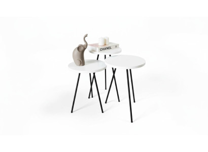 Salle de séjour Table basse Table d'appoint Ensemble 3x Moderne Blanc MDF pieds métalliques