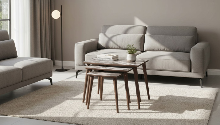 Salon moderne Ensemble de 3 tables basses rectangulaires en beige