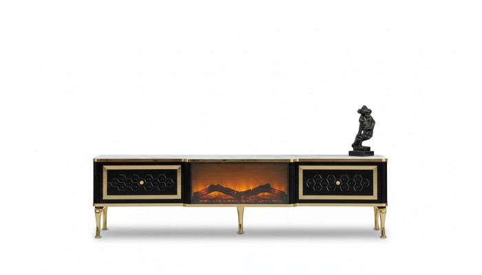 Meuble TV Commode Cheminée d'imitation noire Mobilier de salon élégant