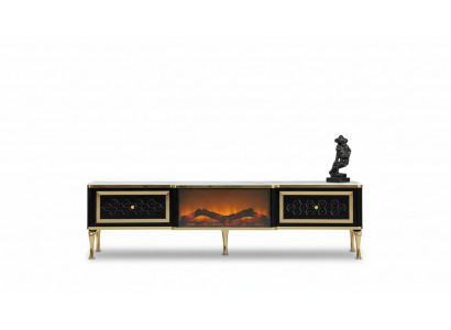 Meuble TV Commode Cheminée d'imitation noire Mobilier de salon élégant