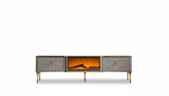 Buffet TV blanc en aggloméré MDF doré + meuble TV en métal pour salon