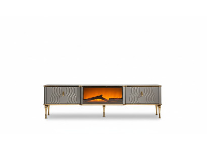 Buffet TV blanc en aggloméré MDF doré + meuble TV en métal pour salon