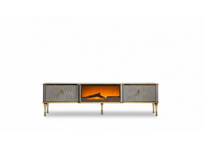 Buffet TV blanc en aggloméré MDF doré + meuble TV en métal pour salon