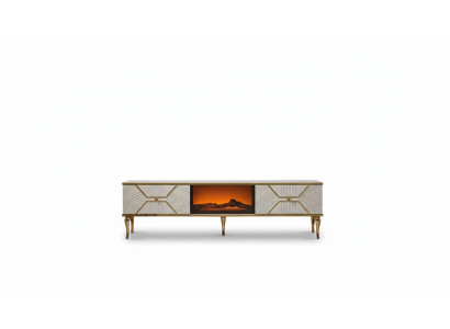 Buffet TV luxueux cadre blanc feuille d'or en MDF Métal Blanc